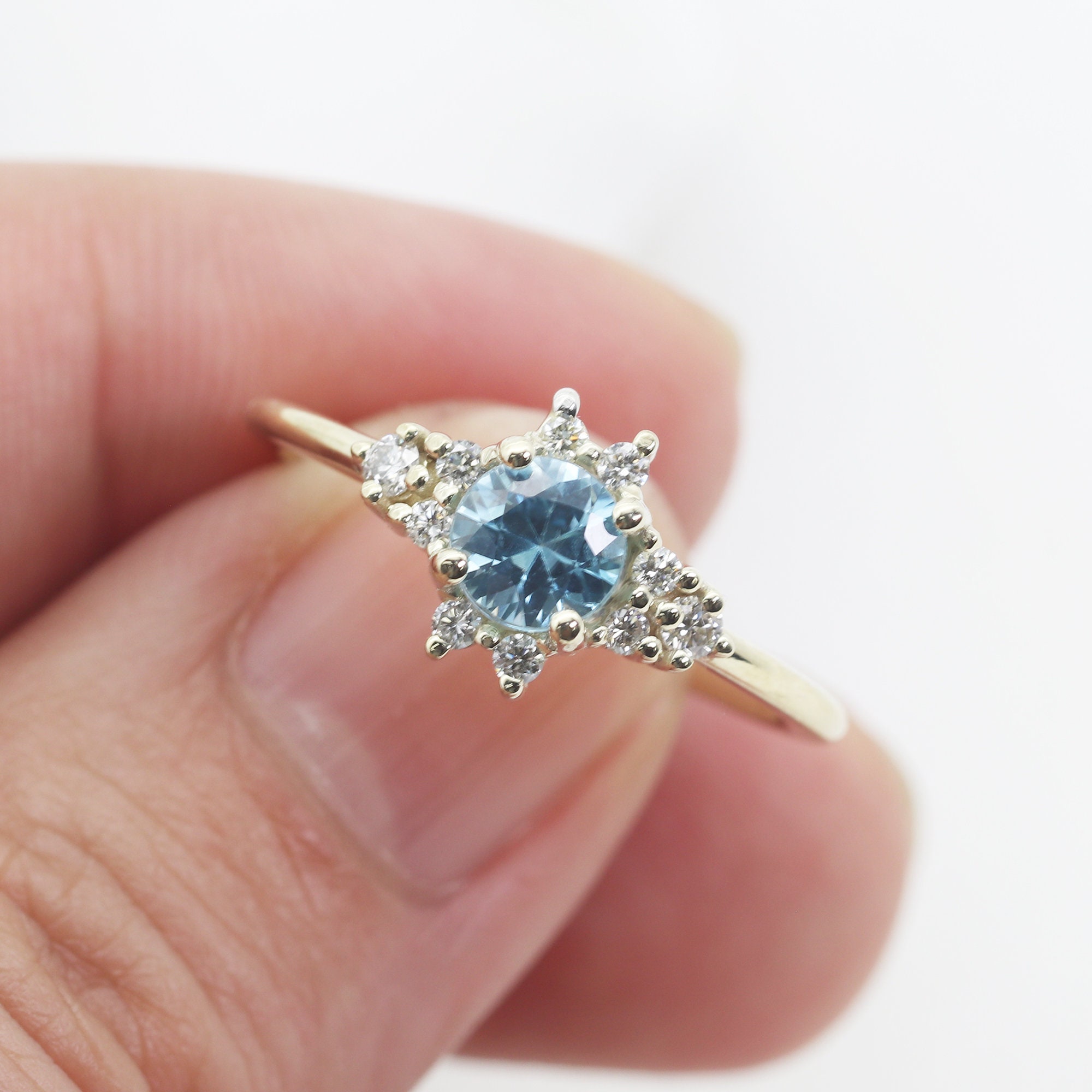 【2024年製 新品】 14K 天然ブルージルコンエンゲージリング / 12 月誕生石リング アクセサリー