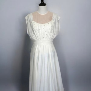 Vintage White Evening Gown, Sequin Evening Dress, Long Formal Gown