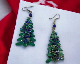 Vintage Handcrafted Christmas Tree Dangle Earrings for Pierced Ears