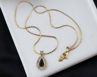 Vintage Avon Red Teardrop Pendant Necklace, Gold Tone Chain