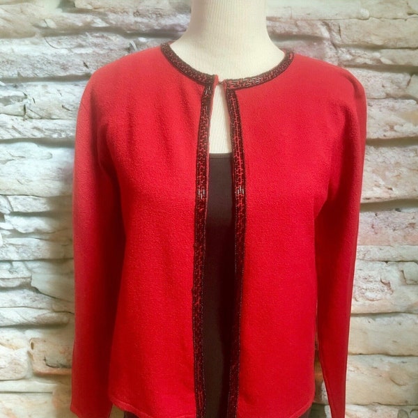 Vintage Red Beaded Cardigan Sweater, Beaded Sweater, Red Sweater, Christmas Red Sweater, Best Gift for Her, ***Flawed, missing some beads***