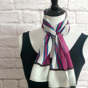 Vintage Ben Goodman and Son Long Purple and Gray Striped Silk Scarf image 1