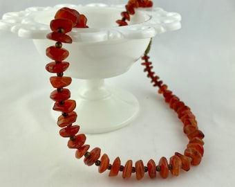 Vintage Orange Polished Glass Bead Necklace