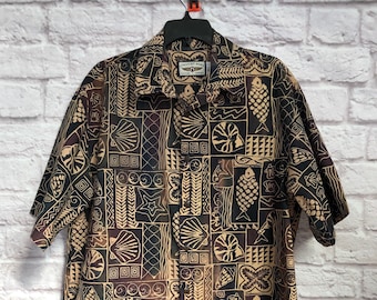 Vintage Mens Straight Down Clothing Company Brown Tropical Shirt