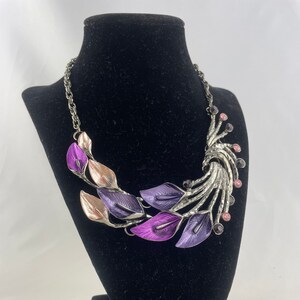 Vintage Purple Floral Necklace, Botanical Jewelry