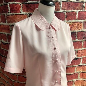 Vintage Pink Embroidered Blouse, Short Sleeve Blouse, Summer Blouse