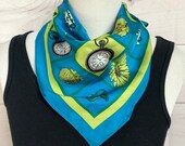 Vintage Accessory Street Blue and Green Square Silk Scarf