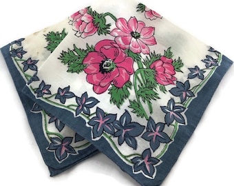 Vintage roze bloemen zakdoek, katoen hankie