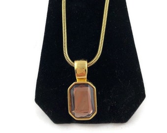 Vintage Joan Rivers Brown Pendant on Monet Gold Tone Chain