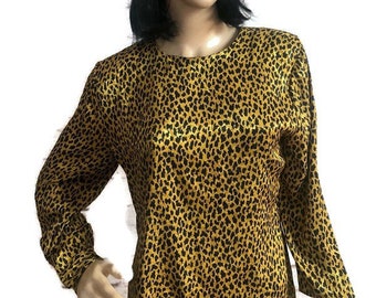 Vintage Sophisticates Womens Polyester Leopard Print Blouse