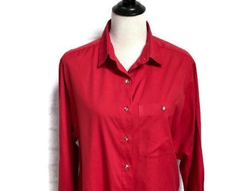Vintage Womens Red Long Sleeve Red Shirt, Button Down Shirt, Casual Shirt, LL Bean