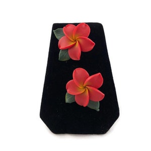 Vintage Red Floral Clip Earrings, Red Flower Earrings