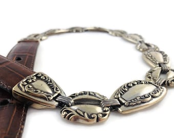 Vintage Womens Brighton Leather and Ornate Silver Tone Belt