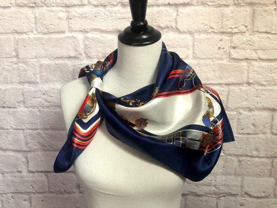 Vintage Blue Square Scarf, Large Square Scarf, He… - image 3