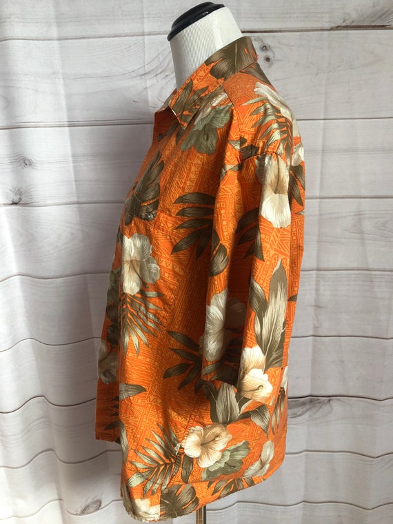 Vintage Orange Floral Hawaiian Shirt, Pierre Card… - image 3