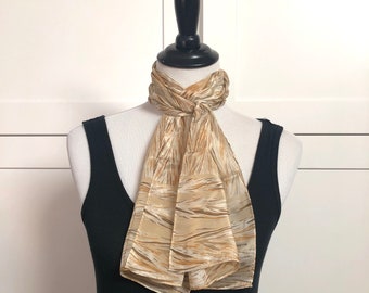 Vintage Liz Claiborne Long Beige Brown Silk Scarf