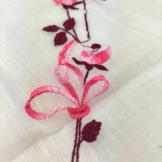 Vintage Pink Floral Handkerchief, Embroider Hanki… - image 4