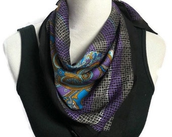 Vintage Black Purple and Gray Geometric Square Scarf