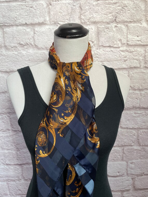 Vintage Brown Scarf, Navy Blue Scarf, Large Squar… - image 4