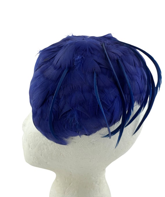 Vintage Blue Feathered Hat, Womens Half Hat, Fasc… - image 6