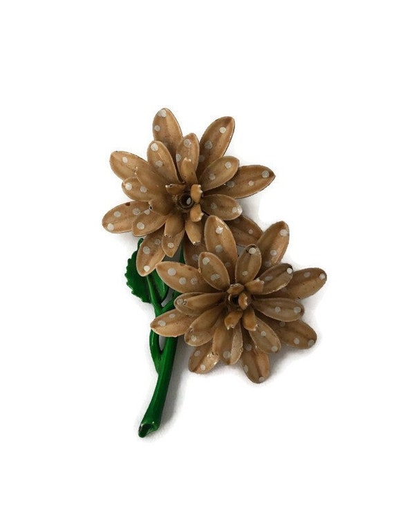 Vintage Flower Brooch, Brown Floral Brooch, Flowe… - image 2