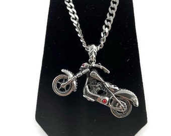 Vintage Motorcycle Necklace, Silver Tone Pendant Necklace, Biker Girl Jewelry