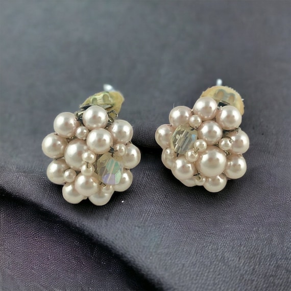 Vintage Beaded Earrings, Faux Pearl Earrings - image 1