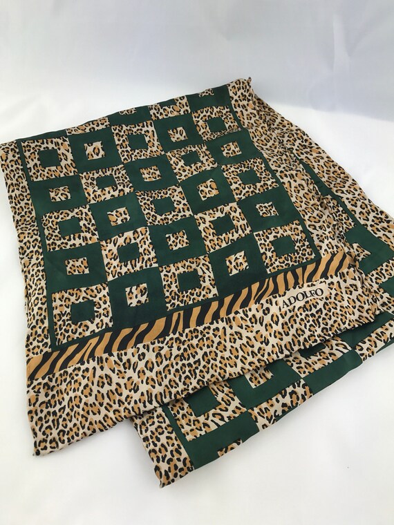 Vintage Aldolfo Green Animal Print Silk Scarf - image 5