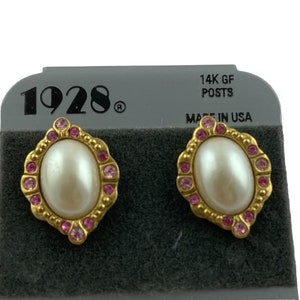 Vintage Faux Pearl Pierced Earrings, 1928 Jewelry Company, Victorian Style Earrings