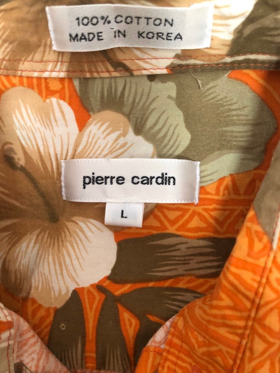 Vintage Orange Floral Hawaiian Shirt, Pierre Card… - image 7