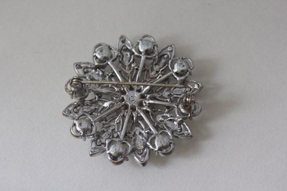 Vintage Round Rhinestone Brooch, Starburst Brooch… - image 3