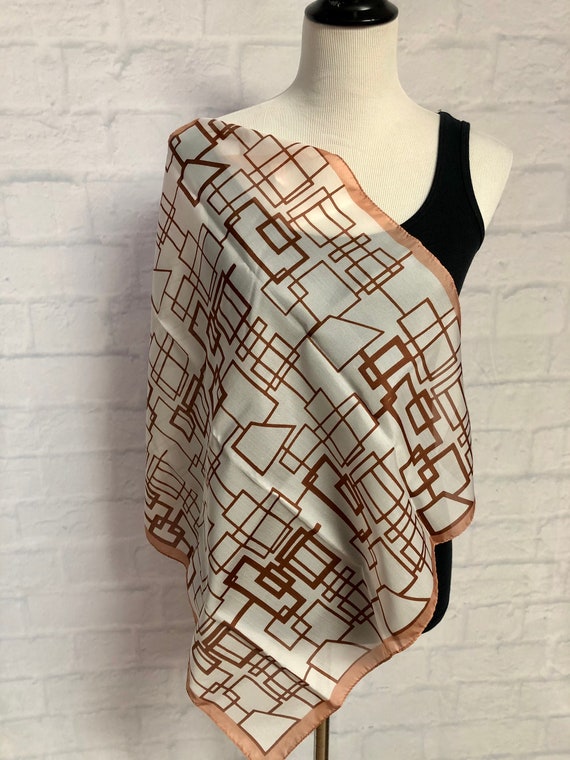 Vintage Square White and Brown Geometric Sheer Sc… - image 5