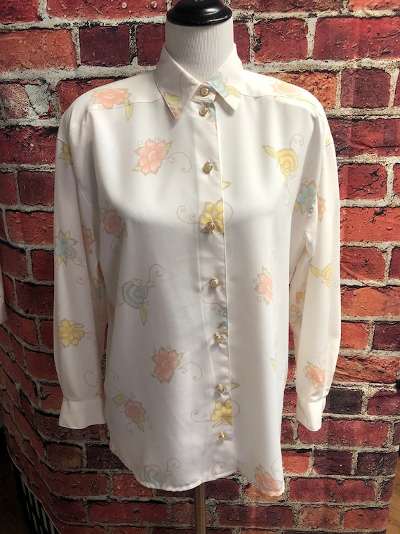 Vintage Chaus Womens Long Sleeve Cream Blouse with