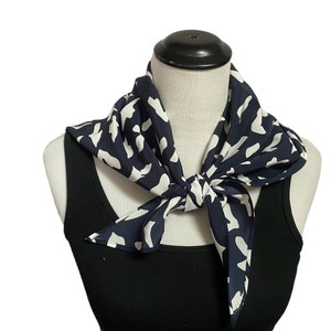 Vintage Triangle Scarf, Navy Blue Abstract Scarf, Spring Head Scarf image 3