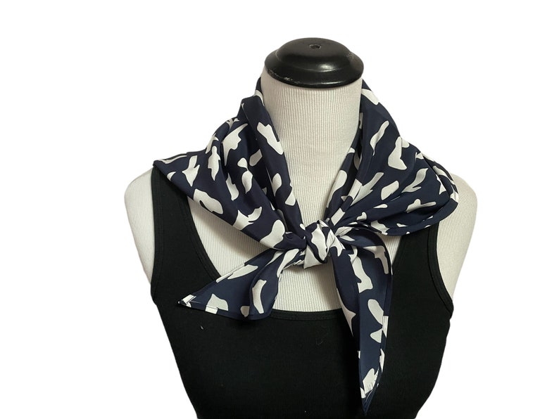 Vintage Triangle Scarf, Navy Blue Abstract Scarf, Spring Head Scarf image 3