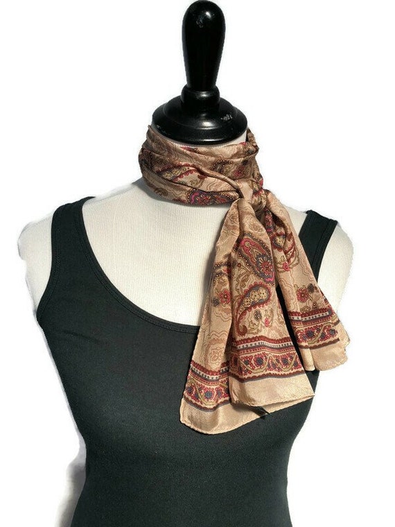 Vintage Long Brown  Genuine Silk Scarf - image 5