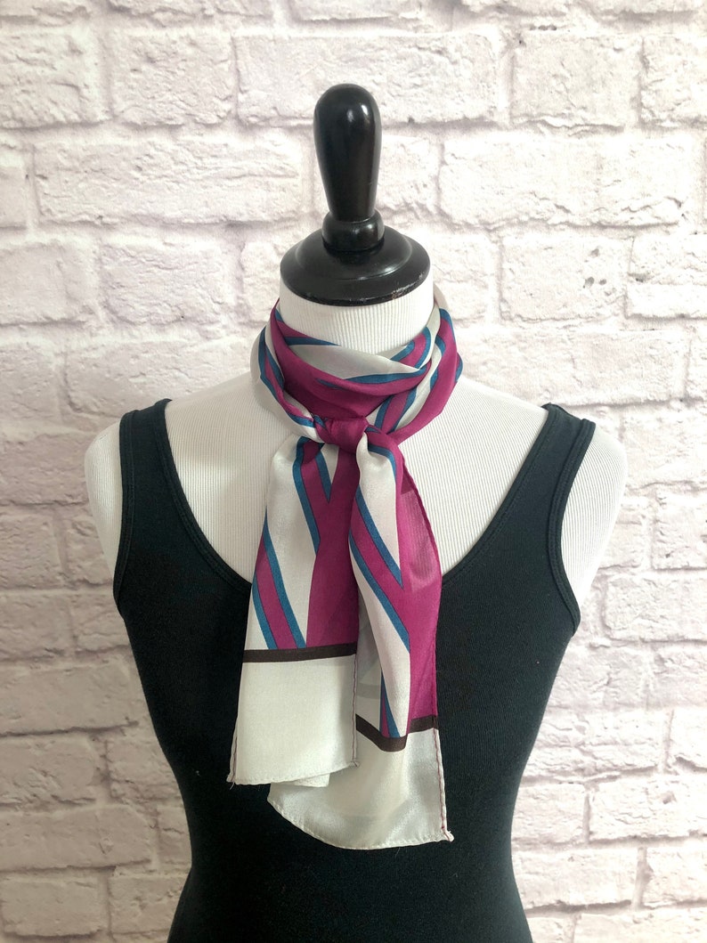 Vintage Ben Goodman and Son Long Purple and Gray Striped Silk Scarf image 4