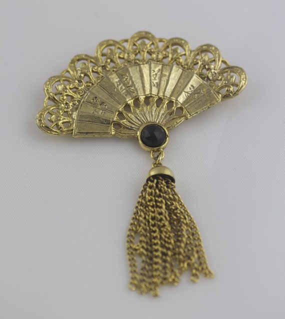 Vintage Tassel Brooch, Fan Brooch with Tassel, Tas