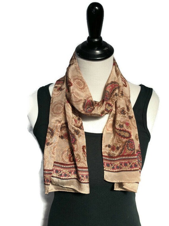 Vintage Long Brown  Genuine Silk Scarf - image 6