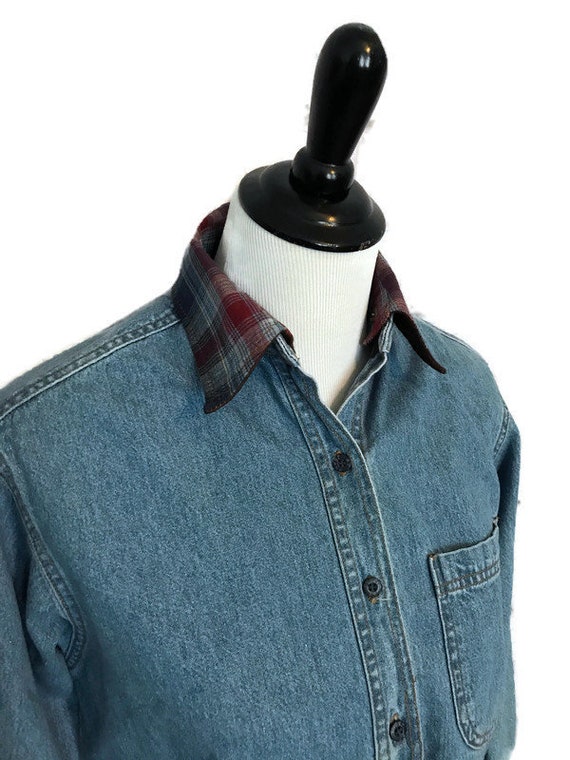 Vintage Women's Denim Oversized Shirt with Conver… - image 1