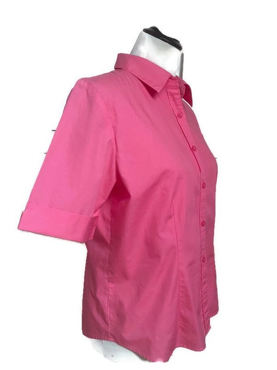 Vintage Talbots Womens Cotton Hot Pink Short Slee… - image 3