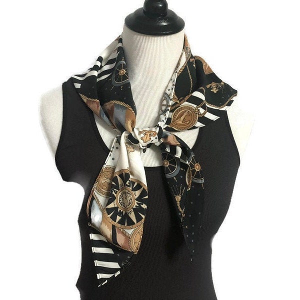 Vintage Black and White Triangle Scarf, Head Scarf Hair Wrap, Best Gift for Her