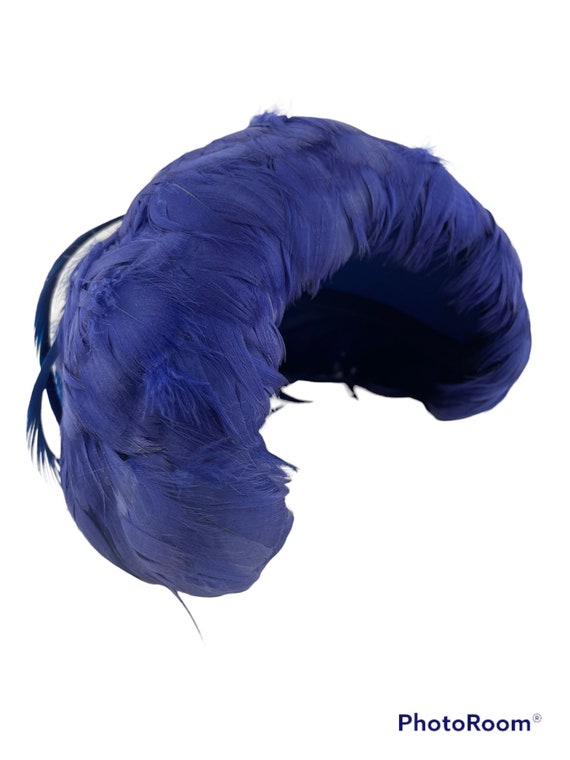 Vintage Blue Feathered Hat, Womens Half Hat, Fasc… - image 9