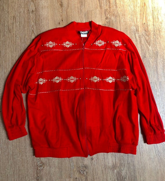 Vintage Gepetto Red Oversized Embellished Bomber … - image 5