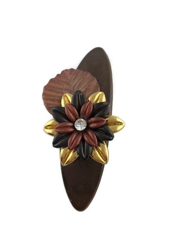 Vintage Oval Brown Floral Hair Barrette Clip, Hai… - image 6