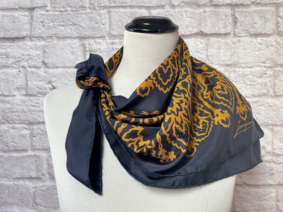 Vintage Floral Polyester Scarf Square In Navy