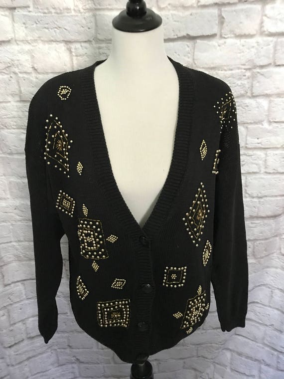 Vintage Victoria Jones Beaded Black Cardigan Sweat