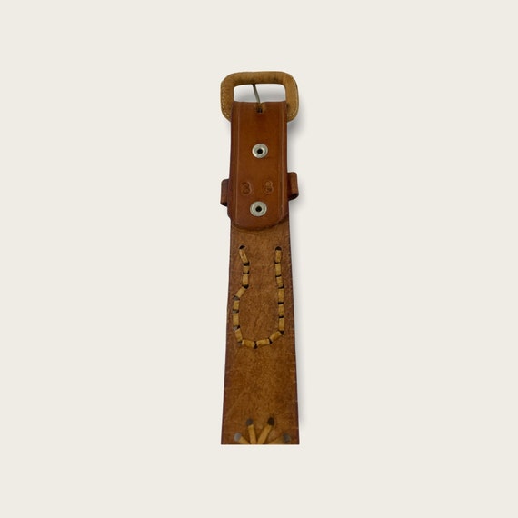 Vintage Brown Tooled Leather Western Belt, Wide L… - image 6
