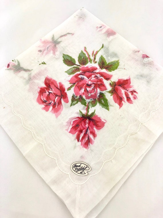 Vintage Floral Handkerchief, Pink Roses, Pink Han… - image 3