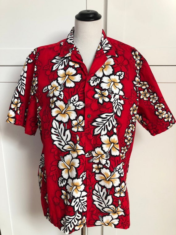 Vintage Mens Royal Hawaiian Red Floral Tropical S… - image 1